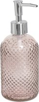 Zeeppompje/zeepdispenser oud roze kleur glas 410 ML - Mooi stijlvol druppel motief voor een luxe badkamer uitstraling