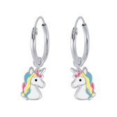 Joy|S - Zilveren eenhoorn oorbellen - unicorn bedel oorringen - multicolor