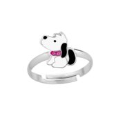 Ring meisje kind | Ring kinderen | Zilveren ring, hondje met roze kristallen halsband
