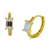 Silventi 9SIL-21796 Zilveren Oorringen - Dames - Zirkonia - Rechthoek - Wit - 6 x 4 mm - 15 mm Doorsnee - Scharnier - Zilver - Goudkleurig