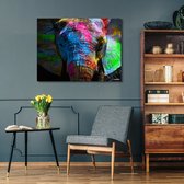 Luxe Canvas Schilderij Olifant | 100x75 | Woonkamer | Slaapkamer | Kantoor | Paint | Dierenhoofd | Design | Art | Modern | ** 4CM DIK! 3D Effect**