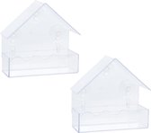 Set van 2x stuks kunststof vogel voeder huisjes transparant 15 x 6 x 15 cm - Vogelvoer huisjes voor vetbollen of pindas