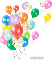 Partizzle 50x Gekleurde Papieren Confetti & Latex Helium Ballonnen - Ballonnenboog Decoratie - Regenboog