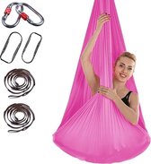 Winkrs | Let op type!! Indoor Anti-gravity Yoga Knot-free Aerial Yoga Hangmat met gesp / verlengband maat: 400x280cm (Neon Roze)
