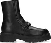 Sacha - Dames - Zwarte leren enkellaarsjes met chain details - Maat 39