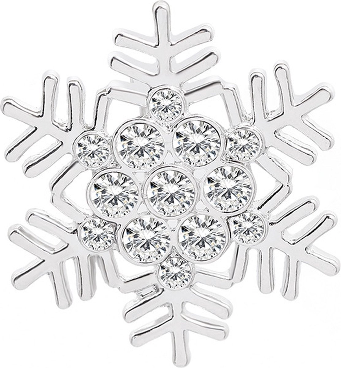 Kerst Broche - Broche in zilveren kleur, Sneeuwvlok met strass