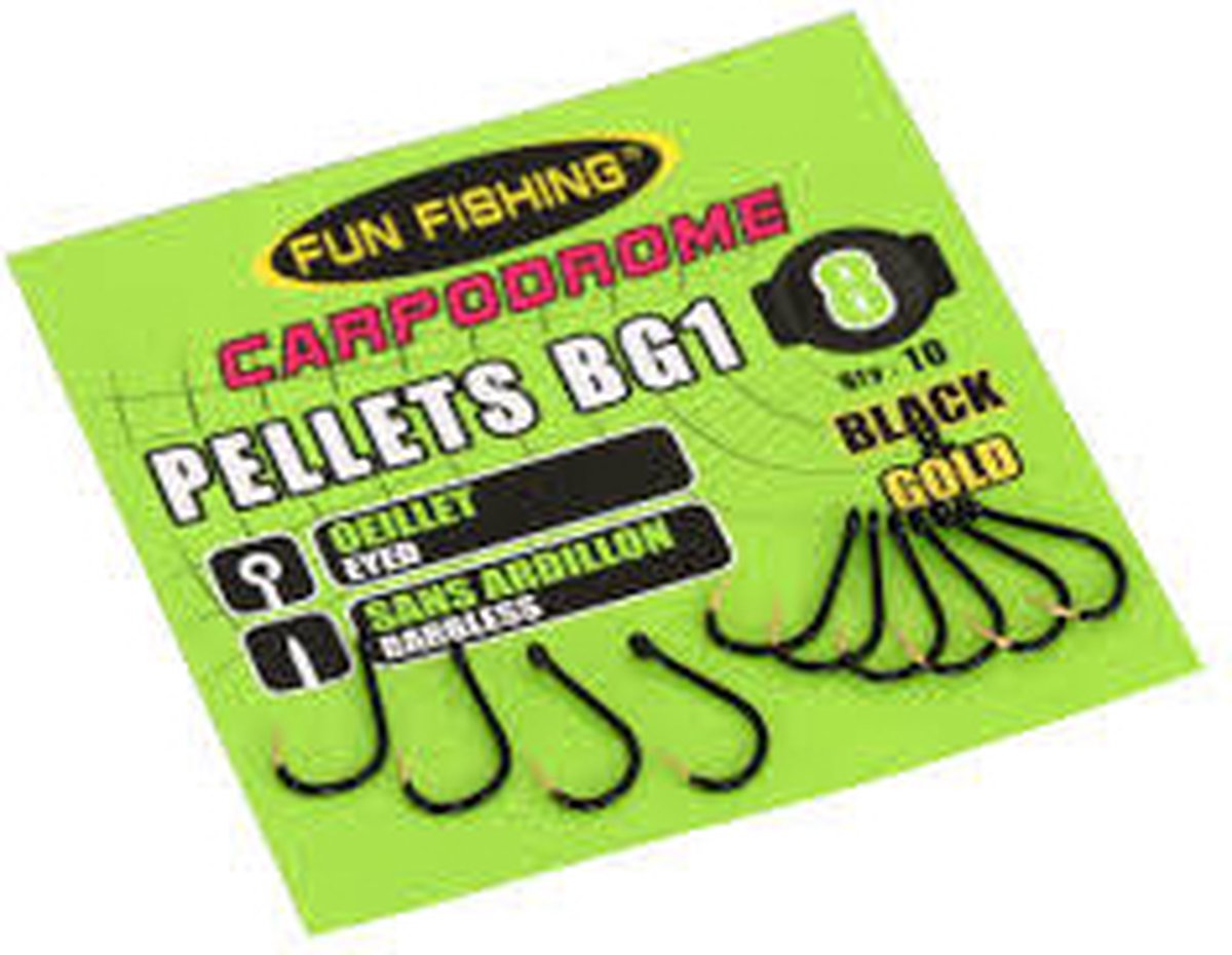 Fun Fishing Haken Pellets BG1 Oeillet & Sans Ardillion Black & Gold (10 pcs) - Maat : 10