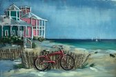 Schilderij - Metaalschilderij - Met de fiets naar het strand, 120x80cm, 3D art