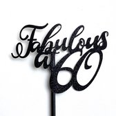 Taartdecoratie taarttopper fabulous at 60 zwart glitter papier