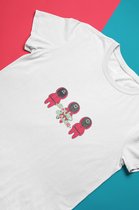 Squid Game Chibi T-Shirt | Circle Triangle Square | Kawaii Mask | Kdrama Netflix TV Merchandise | Unisex Maat XL Wit