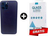 Backcase Carbon Hoesje iPhone 12 Pro Max Blauw - Gratis Screen Protector - Telefoonhoesje - Smartphonehoesje