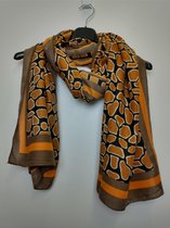 Lange dames sjaal Anke camel bruin zwart beige oranje
