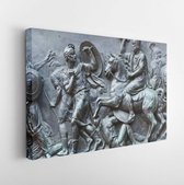 Onlinecanvas - Schilderij - Oude Russische Ijzeren Beeldplaat Met Man Paard Art Horizontaal Horizontal - Multicolor - 115 X 75 Cm