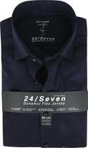 OLYMP Level 5 24/Seven body fit overhemd - mouwlengte 7 - marine blauw tricot - Strijkvriendelijk - Boordmaat: 39