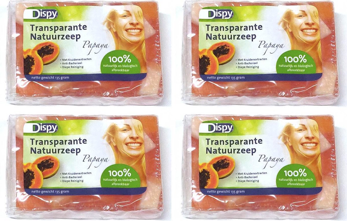 Dispy- Transparante Natuurzeep - Papaya - Voordeelverpakking 4 stuks!!