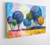Landschap met olieverfschilderij, kleurrijke bomen. Met de hand geschilderd impressionistisch, buitenlandschap. - Moderne kunst canvas - Horizontaal - 1087807736 - 115*75 Horizontal