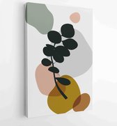 Gebladerte lijntekeningen met abstracte vorm. Abstract eucalyptus- en kunstontwerp voor afdrukken, omslag, behang, minimale en natuurlijke kunst aan de muur. 1 - Moderne schilderij