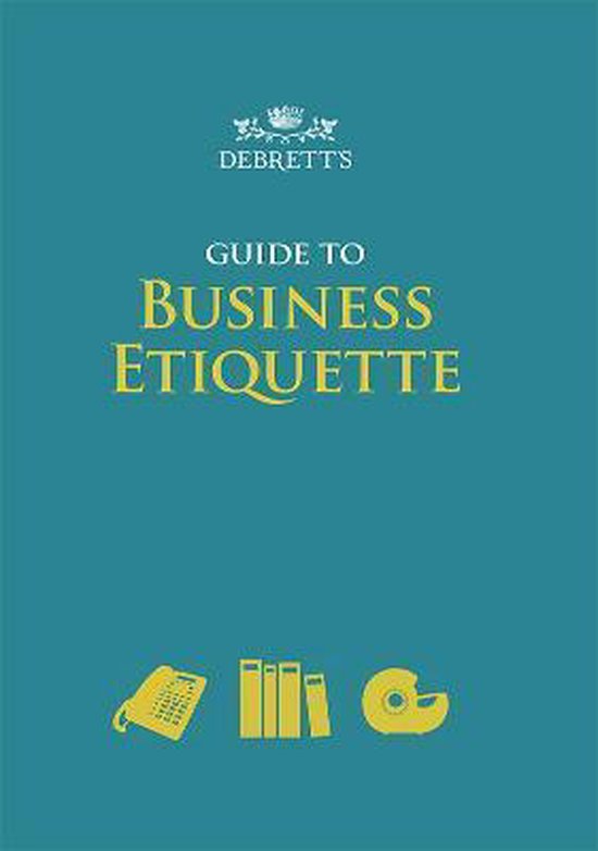 Debrett's Guide to Business Etiquette, avec des icônes de téléphone, livres et ruban adhésif