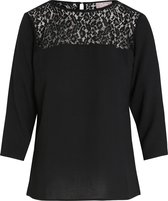 Cassis - Female - Effen T-shirt met kant  - Zwart
