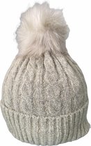 Warme Dames Muts - Beanie - Zachte Teddy Voering - Pompon - Gemêleerd - Beige - One Size
