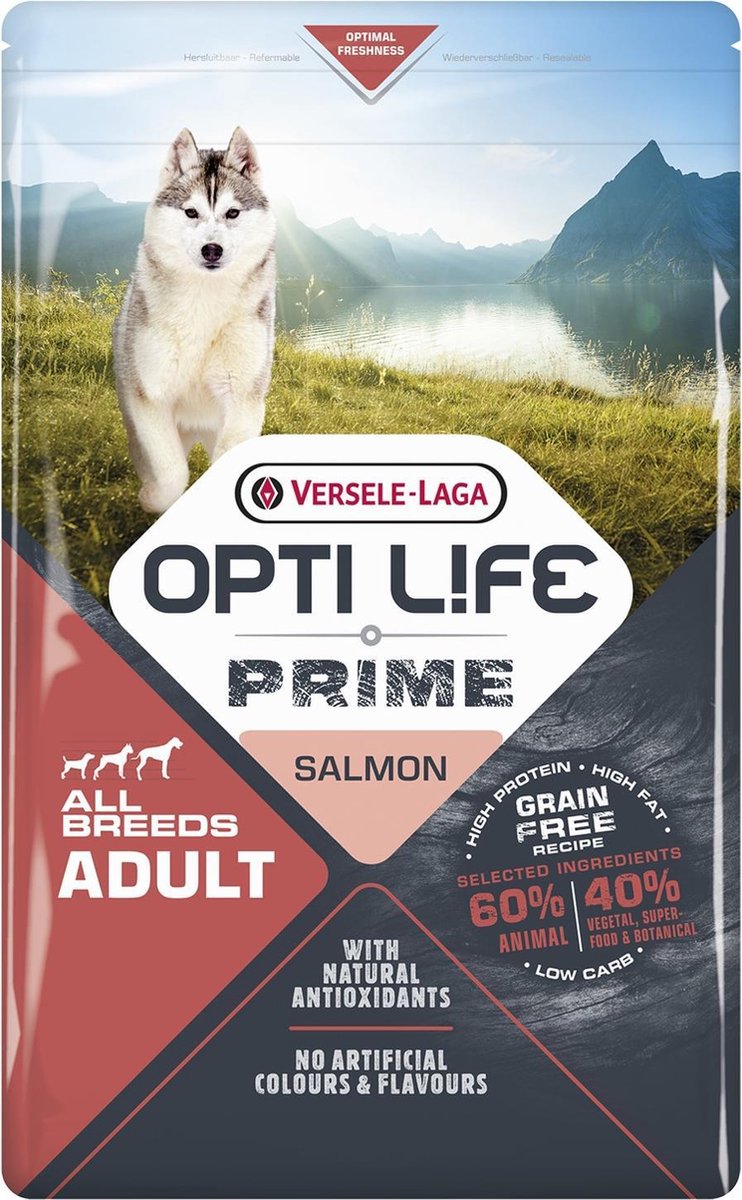 Opti life Prime Adult Granenvrije Hondenvoeding Zalm 2,5kg
