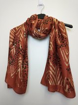 Lange dames sjaal Corine panterprint roestbruin zwart beige