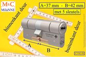 M&C Conder high-tech security deurcilinder 37x42 mm MET 5 SLEUTELS - SKG*** - Politiekeurmerk Veilig Wonen  -  inclusief MilaNNE gereedschap montageset en hangslot kaars