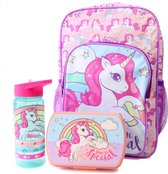 Unicorn Rugzak + Lunchset | Backpack meisjes + broodtrommel en drinkfles school | Eenhoorn | BP01b