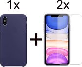 iParadise iPhone X/XS/10 hoesje donker blauw siliconen case - 2x iPhone X/XS Screenprotector Screen Protector