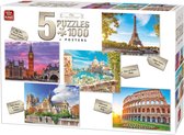 Puzzle King 5 x 1000 pièces (68 x 49 cm) - Collection Ville - Puzzle 5in1 Villes + Posters