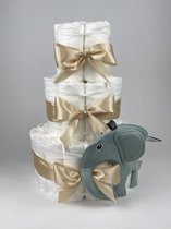 Chouette-Chouette | Luiertaart Neutraal | Kraamcadeau | Geboorte Jongen Meisje | Babyshower | Olifant Ollie stone Groen - Beige