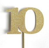 Taartdecoratie| Taarttopper| Taartversiering| Verjaardag| Cijfers| 10| Goud glitter| 14 cm| karton