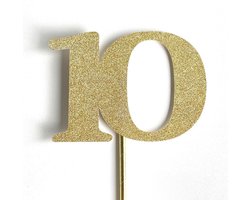 Taartdecoratie| Taarttopper| Taartversiering| Verjaardag| Cijfers| 10| Goud glitter| 14 cm| karton