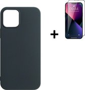 iPhone 13 Pro Hoesje - iPhone 13 Pro Screenprotector - Siliconen - iPhone 13 Pro Hoes Zwart Case + Full Tempered Glass