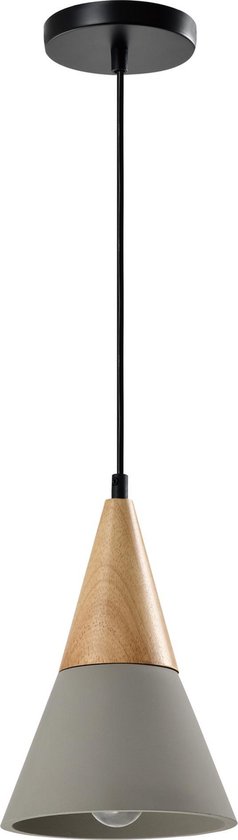 QUVIO Hanglamp landelijk - Lampen - Plafondlamp - Verlichting - Verlichting plafondlampen - Keukenverlichting - Lamp - E27 Fitting - Met 1 lichtpunt - Voor binnen - Beton - Hout - Metaal - D 18 cm - Grijs