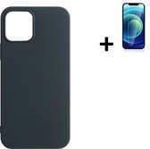 iPhone 13 Hoesje - iPhone 13 Screenprotector - Siliconen - iPhone 13 Hoes Zwart Case + Tempered Glass