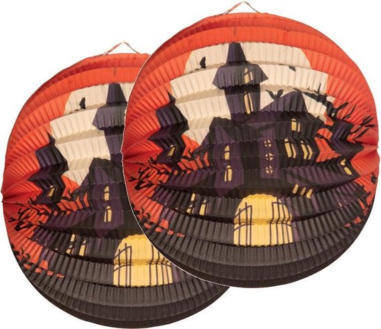 Set van 6x stuks ronde lampion 25 cm spookhuis - Halloween trick or treat lampionnen versiering