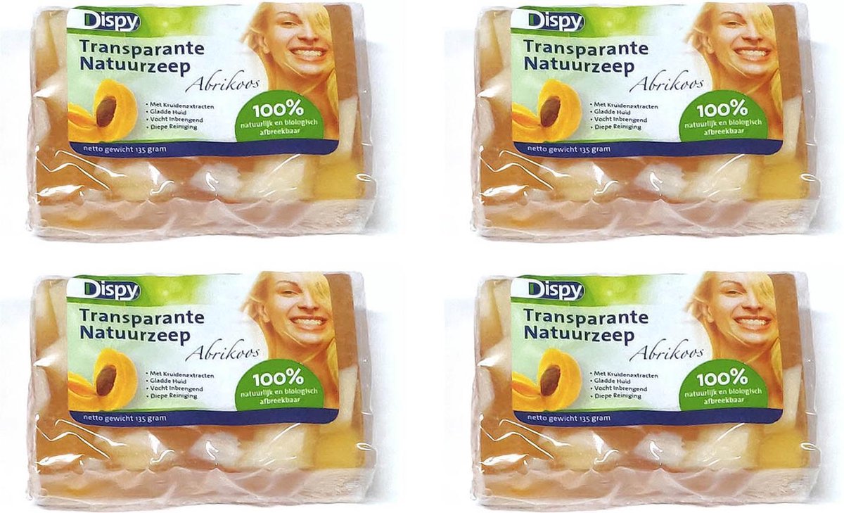 Dispy- Transparante Natuurzeep - Abrikoos - Voordeelverpakking 4 stuks!!