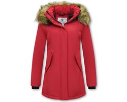 Dames Winterjassen Parka - Dames Jassen Winter met Bontkraag - Slim Fit - Rode Jas