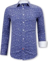 Heren Overhemd Bloemenprint- Slim Fit - 3085 - Blauw
