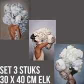 Allernieuwste SET van 3 STUKS Canvas Sexy Bloemen Vrouwen - Modern Figuratief - Kleur - Set 3x 30x40 cm
