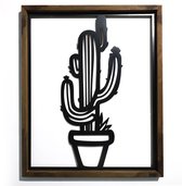Wandbord Cactus met Frame- Wanddecoratie- Muurdecoratie-Hout-Zwart