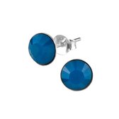 Zilveren oorbellen | Oorstekers | Zilveren oorstekers, ronde blauwe steen