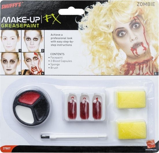 Halloween Complete horror zombie/vampier schmink set met bloedcapsules - Halloween verkleed accessoires