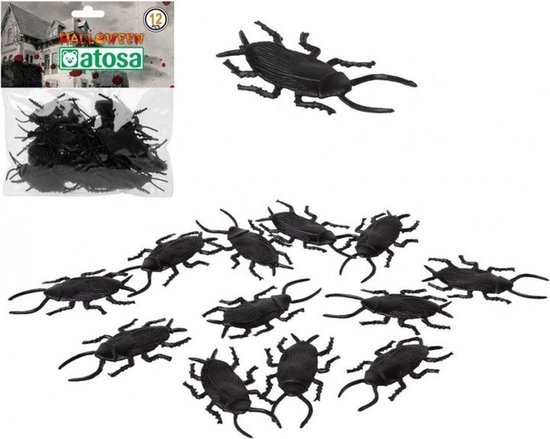 12x Horror decoratie kakkerlakken van plastic 6 cm - Halloween tafel strooi kakkerlakken 12 stuks