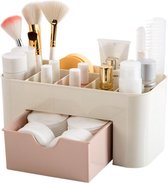 Avenq - Make-up Organizer - Make up - Organizer - Opbergdoos met lade - Opbergbox - Make up Opbergbox - Wit met roze