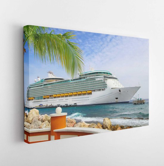 Onlinecanvas - Schilderij - Luxe Cruiseschip In De Haven Zonnige Dag Art Horizontaal Horizontal - Multicolor - 50 X 40 Cm