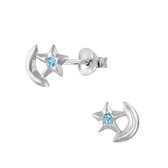 Joy|S - Zilveren ster oorbellen - 8 x 7 - ster op de maan - kristal blauw