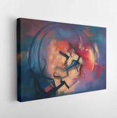 Kleurrijk abstract olieverfschilderij. Surrealistisch landschapskunstwerk in eigentijdse stijl. Moderne kunst. - Moderne kunst canvas - Horizontaal - 1412135744 - 50*40 Horizontal