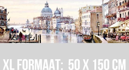 Allernieuwste Canvas Schilderij Stadsgezicht Italiaanse Kustplaats - Romantisch Realistisch Italië - Kleur - XL 50 x 150 cm